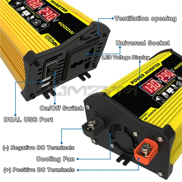 4000W LED Display Car Power Inverter Converter Adapter 12V To 220V/110V Dual USB Voltage Transformer Modified Sine Wave Car - Image 4