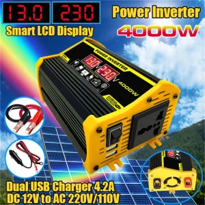 4000W LED Display Car Power Inverter Converter Adapter 12V To 220V/110V Dual USB Voltage Transformer Modified Sine Wave Car