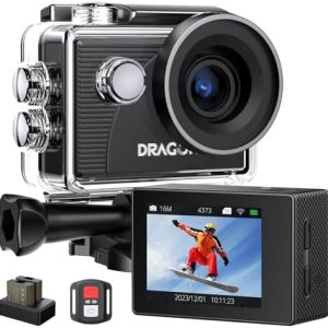 Dragon Touch 4K Action Camera 20MP Vision 3 with Remote 2 Batteries and Mounting Accessories Kit