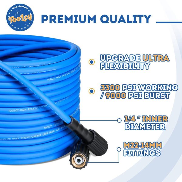 TOOLCY 3300 psi Flexible Pressure Washer Hose 1/4" Durable Power Washer Hose - Image 2