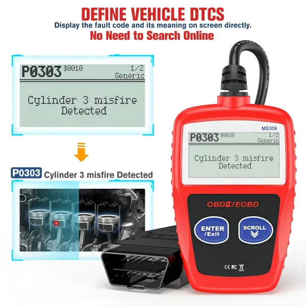 Advanced Car Diagnostic Tool Plus - Upgraded MS309 OBD2 OBDII EOBD Fault Code Reader Scanner with Enhanced Error Detection - Image 3