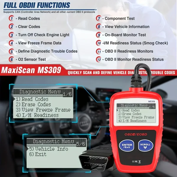 Advanced Car Diagnostic Tool Plus - Upgraded MS309 OBD2 OBDII EOBD Fault Code Reader Scanner with Enhanced Error Detection - Image 5