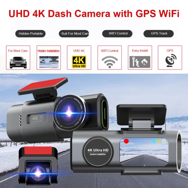 Black Box For Car GPS Wifi 4K Mini Camera Recorder 24H Parking Dual Lens With 1080P Rearview Camera Night Vision E-ACE Dashcam - Image 2