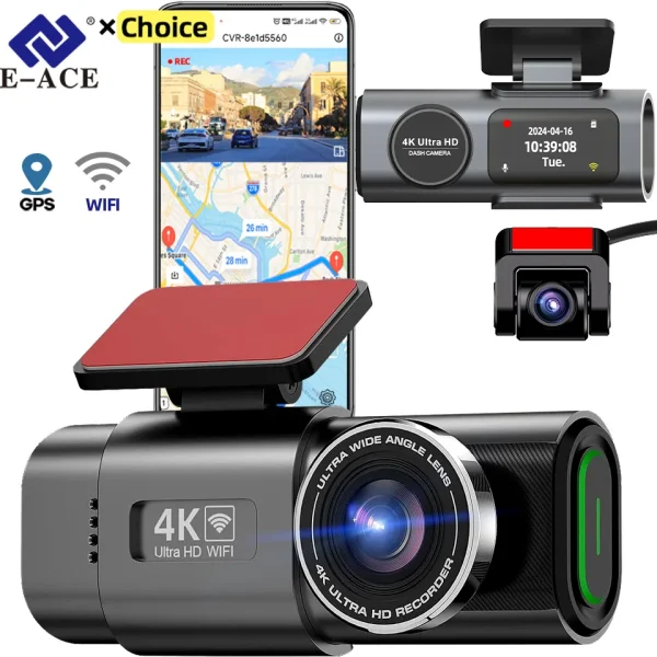 Black Box For Car GPS Wifi 4K Mini Camera Recorder 24H Parking Dual Lens With 1080P Rearview Camera Night Vision E-ACE Dashcam