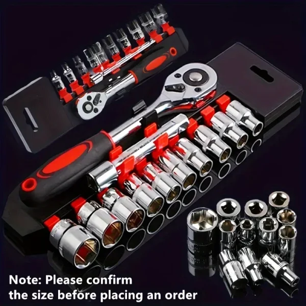 Car 12pcs Ratchet Socket Wrench Set Multi-Functional 1/2, 3/8, 1/4 Sizes 2-Way Quick Release Handle and Telescopic Bar - Image 2