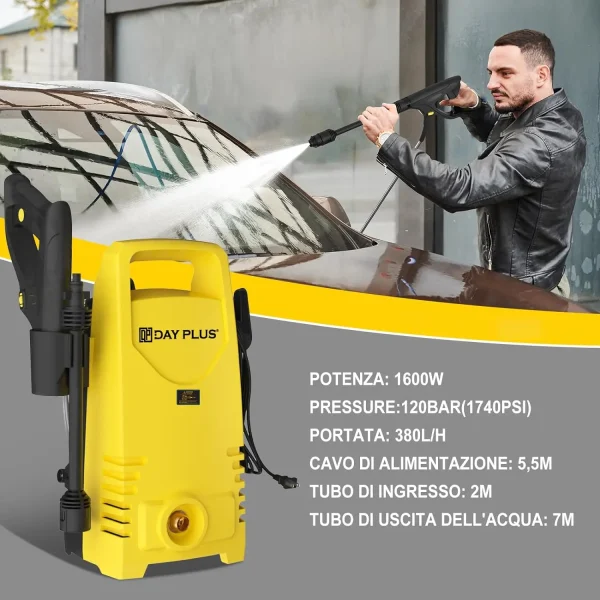 Electric High Pressure Washer 1600W,120bar,380l/h Adjustable Lance from 0 to 180°,7m Flexible Hose,for Terraces,Gardens,Cars - Image 6