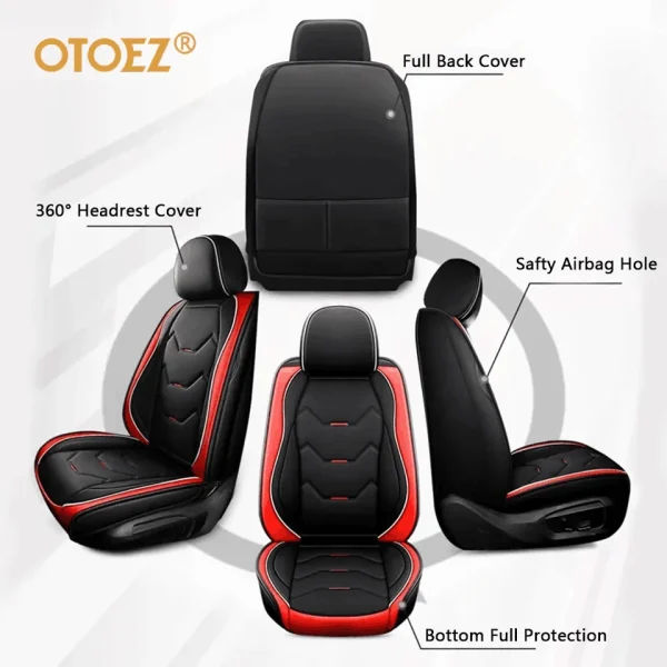 Leather Car Seat Cover Set Front & Rear Full Coverage - Image 2