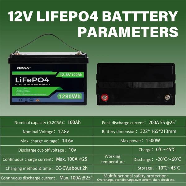 LiFePO4 Battery Cycle Lithium Battery, Built-in BMS, 5000+ Cycles Rechargeable Battery And 10-Year Lifetime Perfect For RV Solar - Image 2