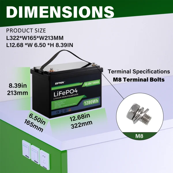 LiFePO4 Battery Cycle Lithium Battery, Built-in BMS, 5000+ Cycles Rechargeable Battery And 10-Year Lifetime Perfect For RV Solar - Image 3