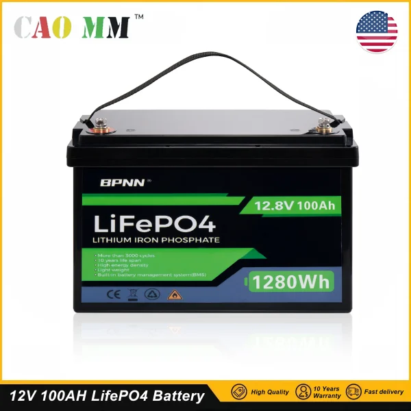 LiFePO4 Battery Cycle Lithium Battery, Built-in BMS, 5000+ Cycles Rechargeable Battery And 10-Year Lifetime Perfect For RV Solar