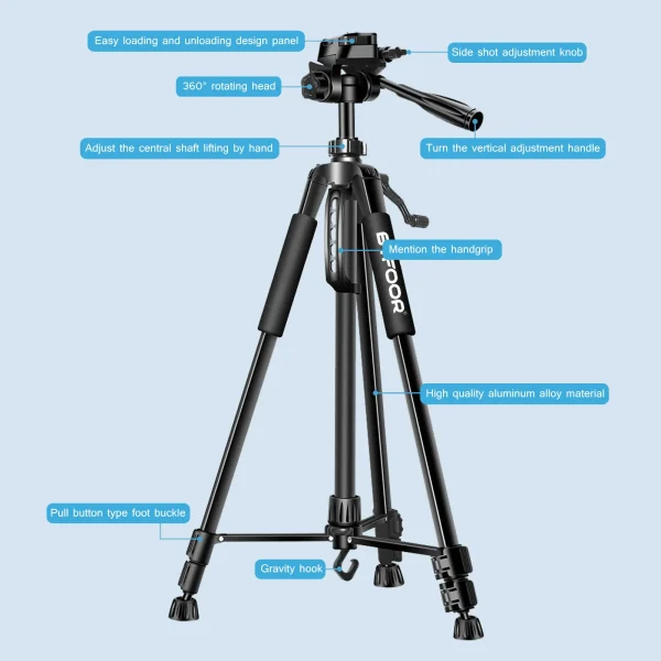 Phone Travel Self Tripod Aluminum Tall 55” 140CM Stand With Quick Plates Mount Pan Head For Canon Nikon DSLR SLR Digital Camera - Image 4