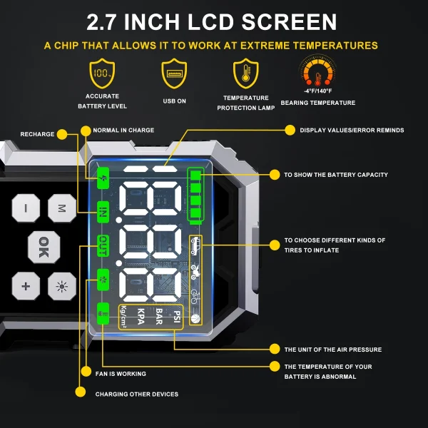 Car Jump Starter With Air Compressor LCD Screen 21800mAh Portable Booster Charger 6000A Powerful Car Battery Starting Device - Image 6