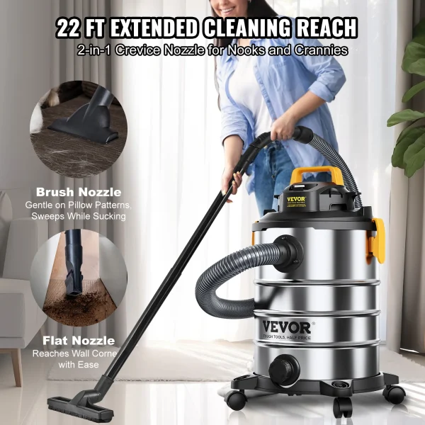 VEVOR Stainless Steel Wet Dry Shop Vacuum Wet Dry Vac Powerful Suction Small Shop Vac Perfect for Carpet Debris Pet Hair - Image 4