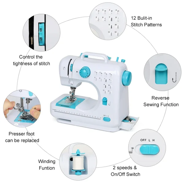 Portable Sewing Machine 12 Built-in Stitches Double Thread for Beginner Crafting DIY Mini Sewing Machine - Image 6