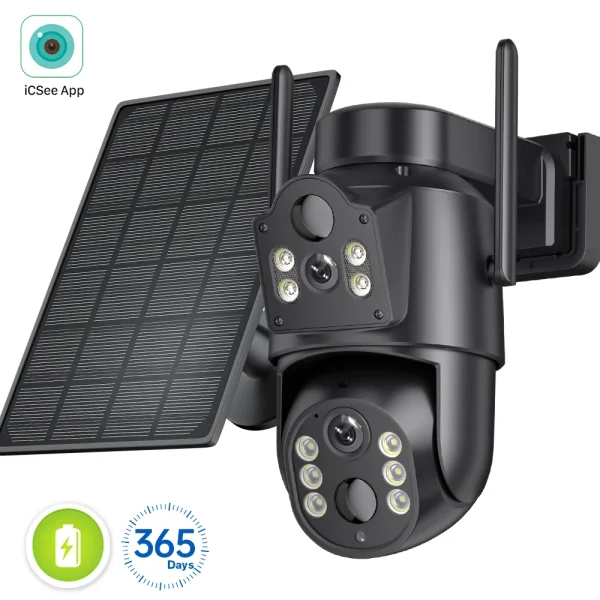 4K 8MP WiFi Solar Camera Outdoor Battery WiFi IP Camera Dual Lens Wireless Surveillance Camera iCsee APP Security Protection