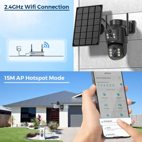 4K 8MP WiFi Solar Camera Outdoor Battery WiFi IP Camera Dual Lens Wireless Surveillance Camera iCsee APP Security Protection - Image 3